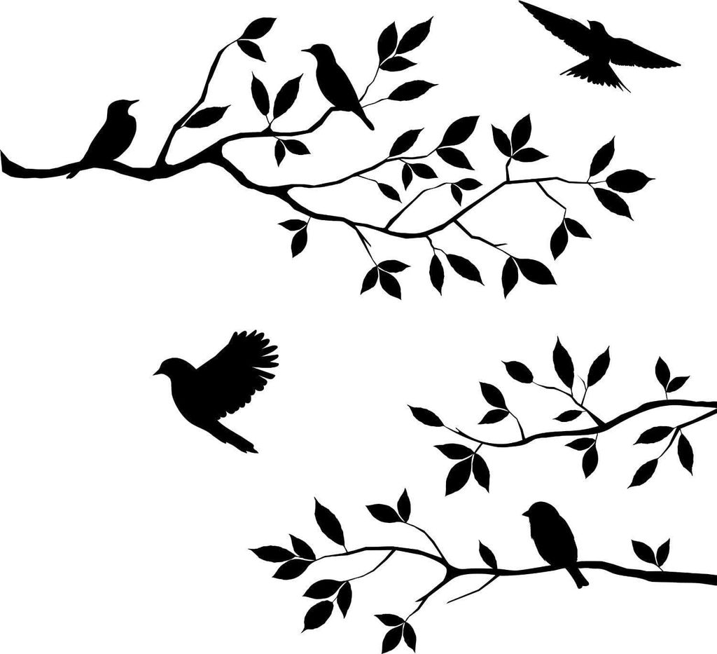 Wandtattoo „Baumzweige und Vögel“ aus Vinyl, abnehmbar, für Schlafzimmer und Wohnzimmer, schwarze Wanddekoration