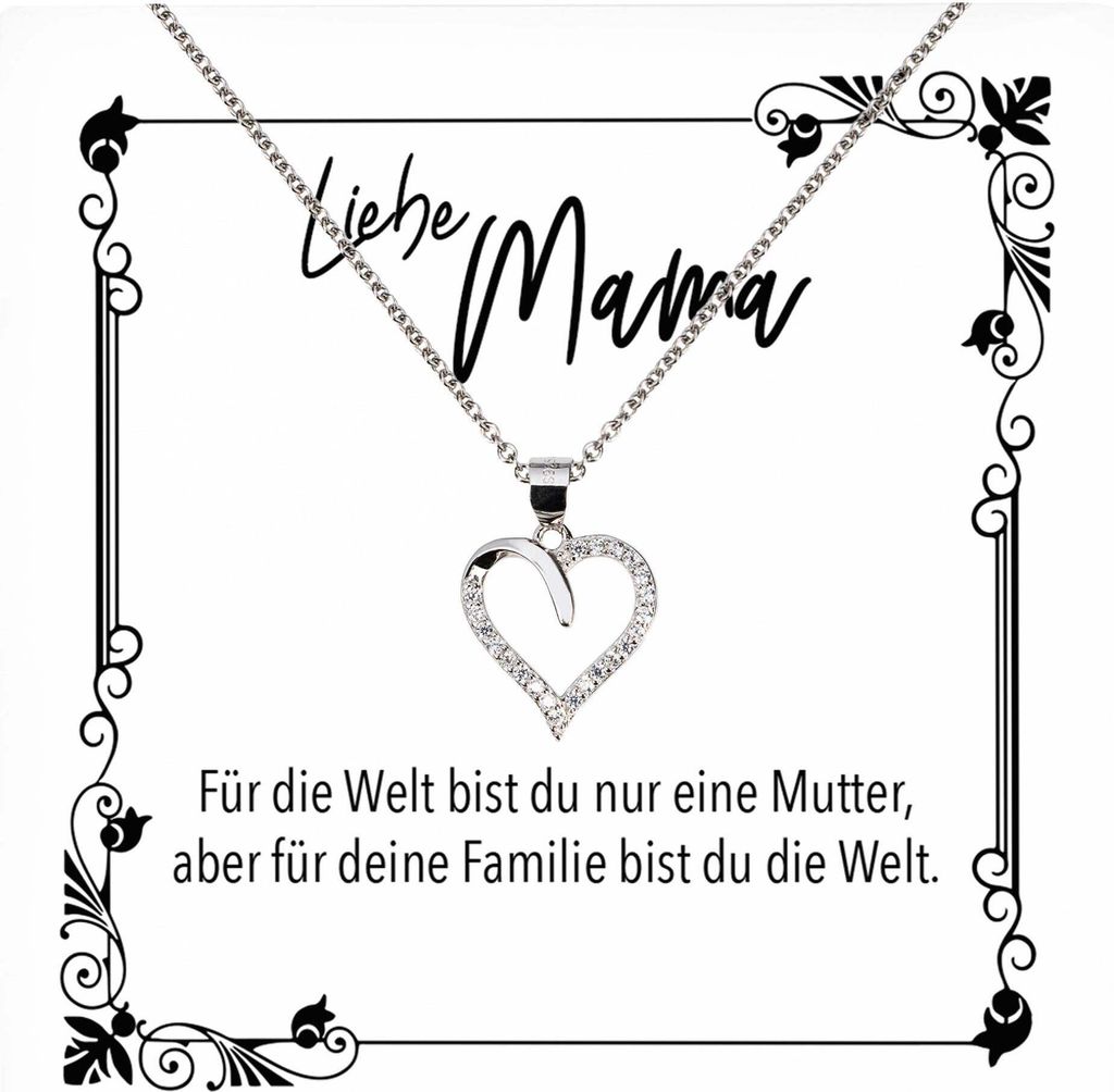 22Feels Echt Silber Halskette - Liebe Mama Geschenk Geburtstag Muttertag Weihnachten Mutter Schmuck Set für Frauen - Herz Anhänger, Karte
