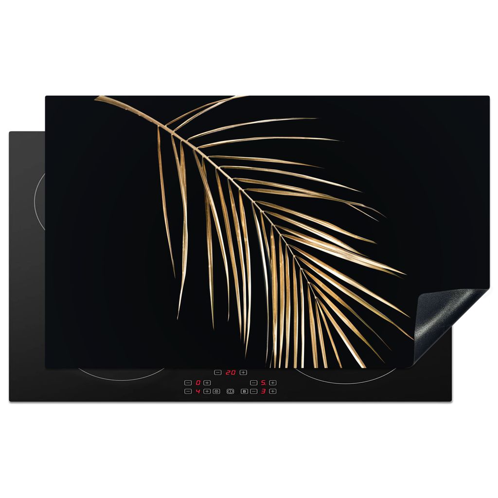 KitchenYeah Herdabdeckplatte Pflanzen - Gold - Schwarz - Blätter - Luxus , 83x51cm, Küche Deko, Glaskeramikkochfeld Herdabdeckung, Abdeckplatte...