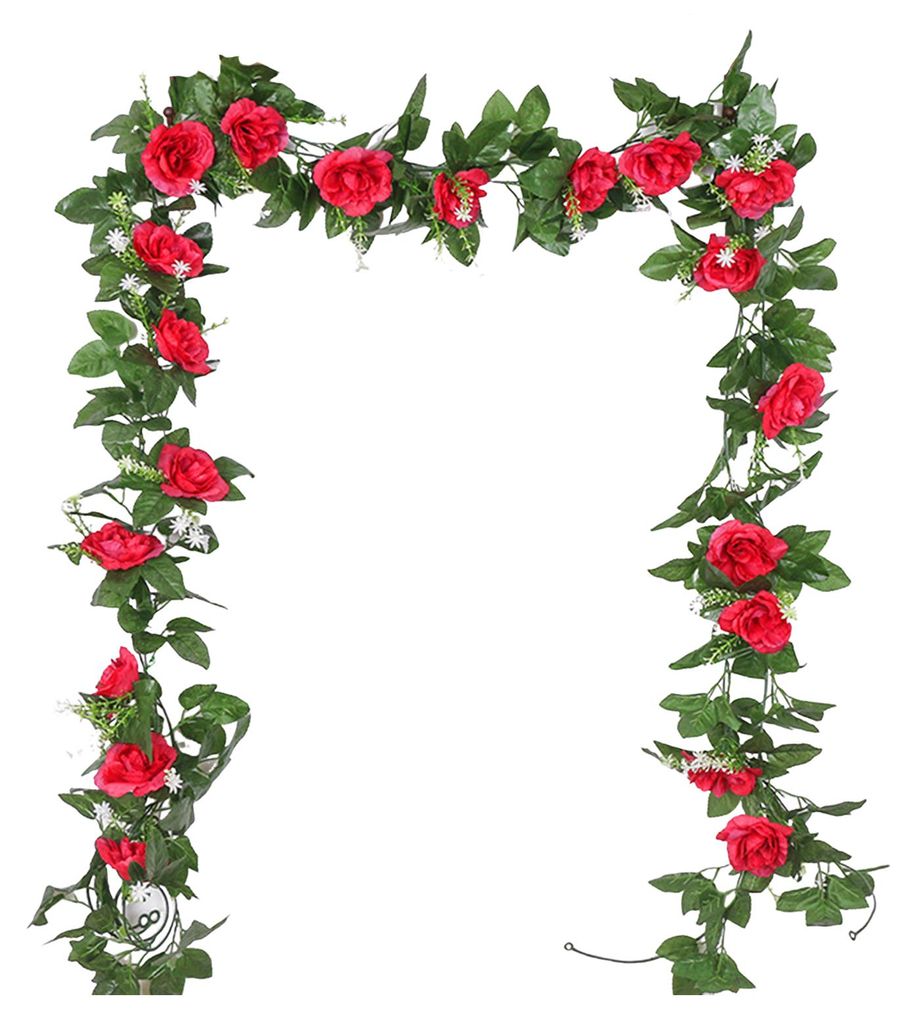220 cm künstliche Rosengirlande, realistische Hängedekoration für drinnen und draußen, künstliche Blumenranken, ideal für Hochzeiten, Partys,...
