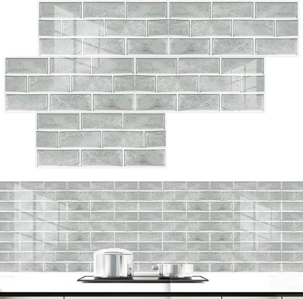 Carrelage Adhésif Mural 3D Gris - 10 Stickers Auto-Adhésifs Étanche