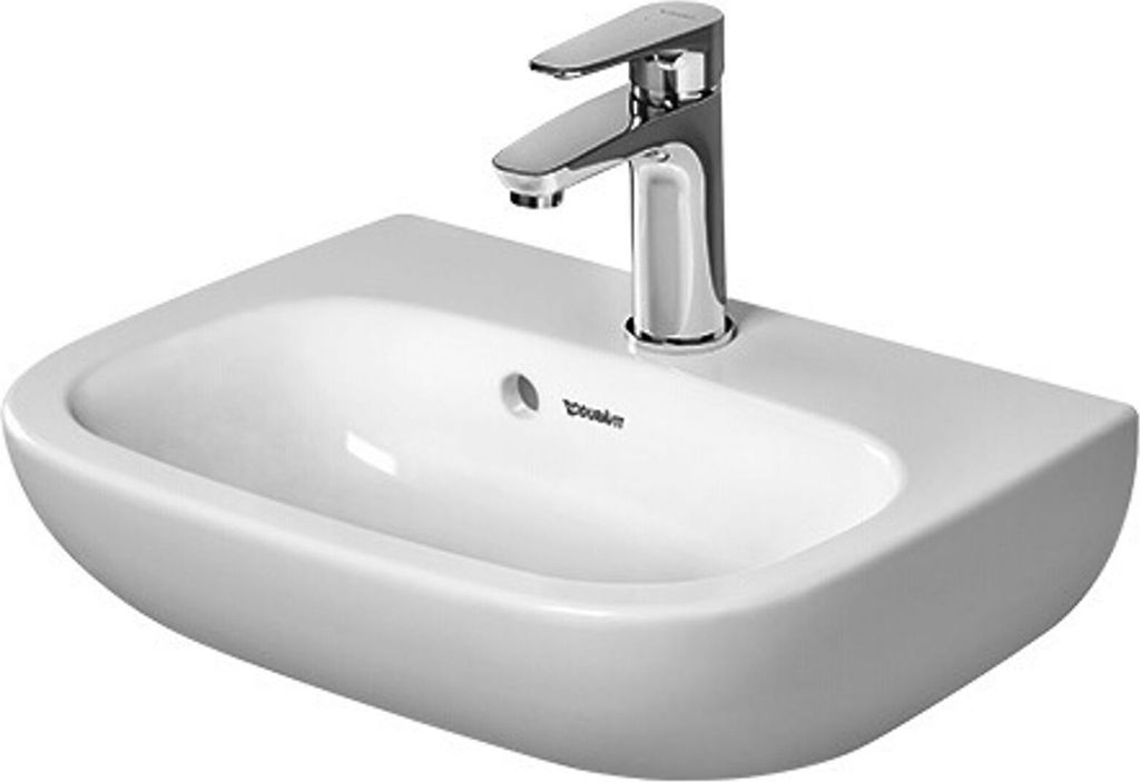 Duravit Handwaschbecken D-CODE mit Überlauf, Hahnlochbank, 450 x 340 mm, 1 Hahnloch weiß