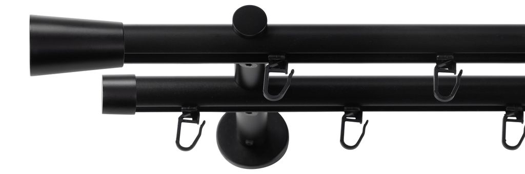 SN Deco Gardinenstange Innenlauf Nizza, 19 mm, 2-läufig, Stahl, Komplett-Set mit Ringen, Profilträger, 360 cm, schwarz