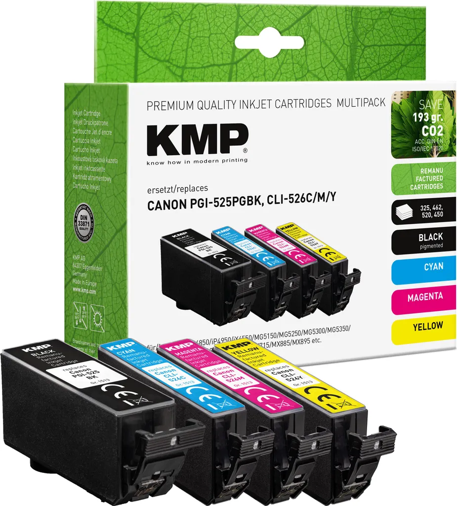 Pack de 4 cartouches d'encre pour imprimante Canon Pixma par KMP