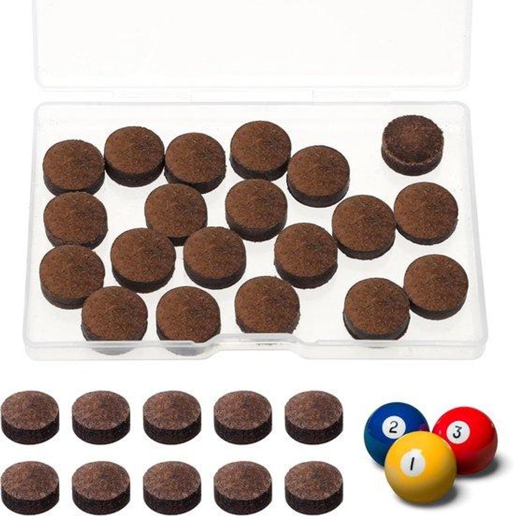 Biljartkeu-Set - 20 Stück - Accessoireset für Billardstäbe - Ersatzkeupfer für Billard und Snooker - 13 mm Durchmesser - Reservekit für Billar...