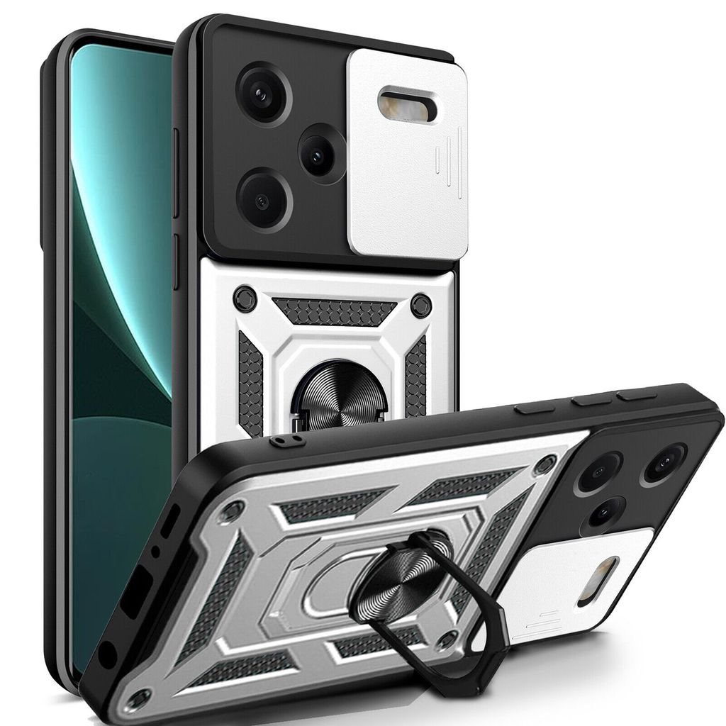 Outdoor Panzer Hülle Xiaomi Redmi Note 13 Pro+ Handyhülle Kameraschutz Ringhalte Silber