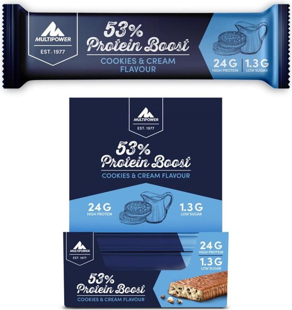 Multipower 53% Protein Boost Bar - 20 x 45g Cookies & Cream