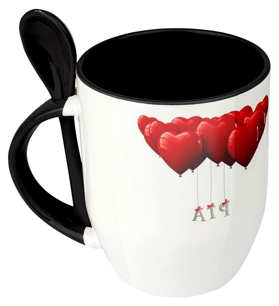 Namenstasse Pia - Löffel-Tasse mit Namens-Motiv Herzballons - Becher, Kaffeetasse, Kaffeebecher, Mug - Schwarz