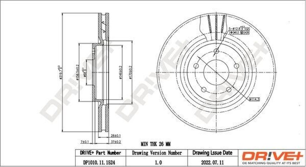 Dr!ve+ DP1010.11.1524 - OE 40206 ET01A Bremsscheibe, Vorderachse für Qashqai +2 I (J10), Juke (F15), Koleos I (HY)