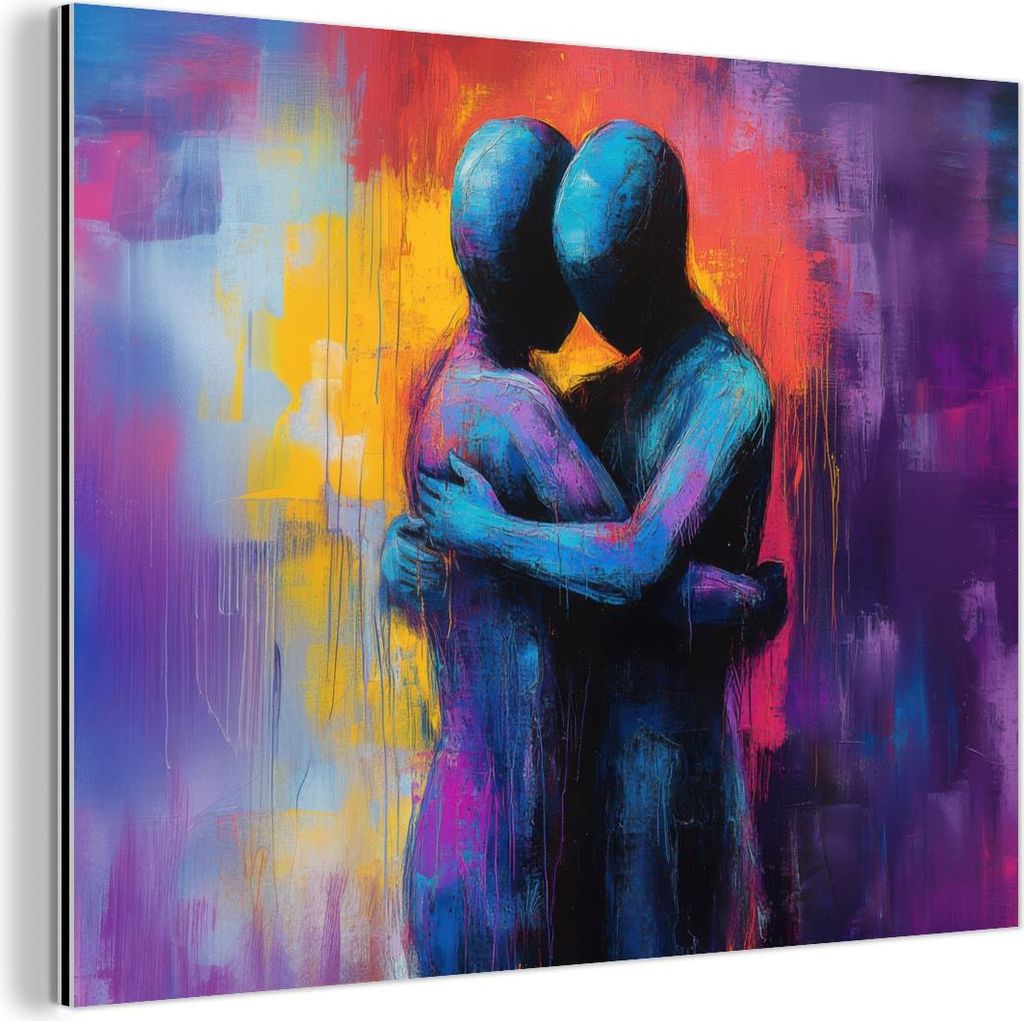 MuchoWow Wanddekoration Metall Metallbild Wandkunst 80x60 cm Umarmung - Körper - Lila MuchoWow Aluminium Gemälde - Alubild