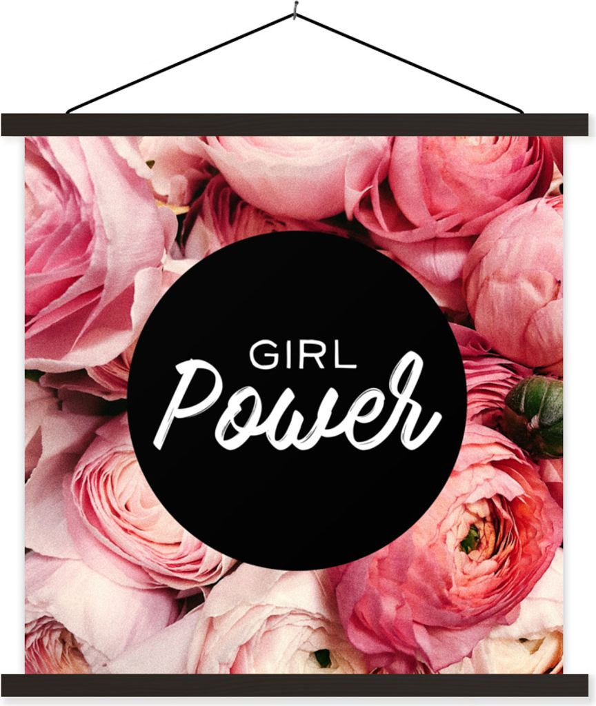 MuchoWow Textilposter Mädchenpower - Sprichwörter - Zitate 60x60 cm mit schwarzem Rahmen - Posteraufhänger