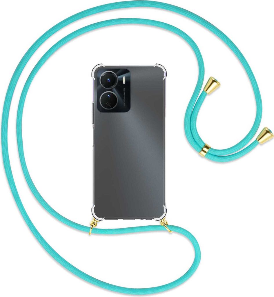 Handykette Backcover-Schutzhülle mit Band (Metall goldfarben) für vivo Y16 4G (6.51'') - türkis