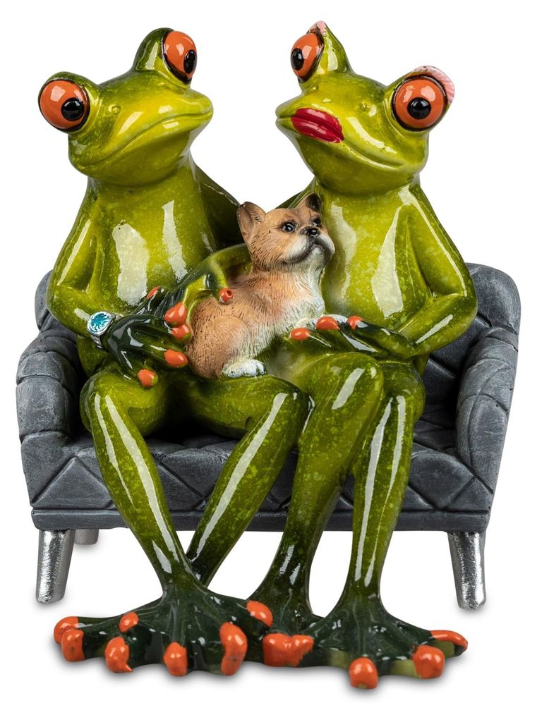 Dekofigur Froschpaar auf Sofa mit Hund H. 15cm grün Formano Produktbild 