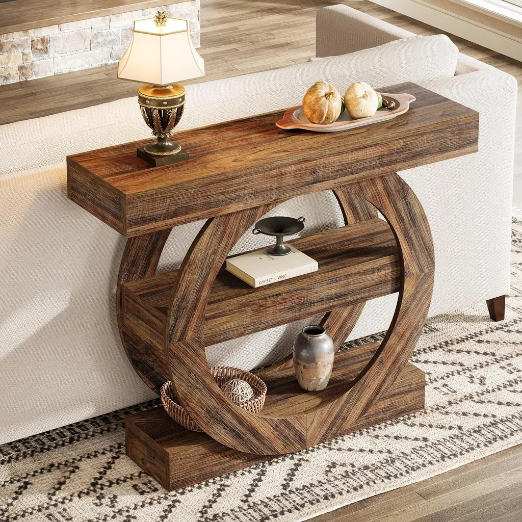 Table console de rangement pour entrée bois gris style campagne chic