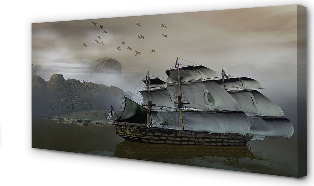 Leinwandbild 140x70 Wandkunst Schiff Meer Berge