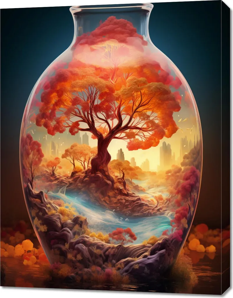 Image Arbre de Vie Grand Format 70x90 cm avec Effet Bocal de Verre