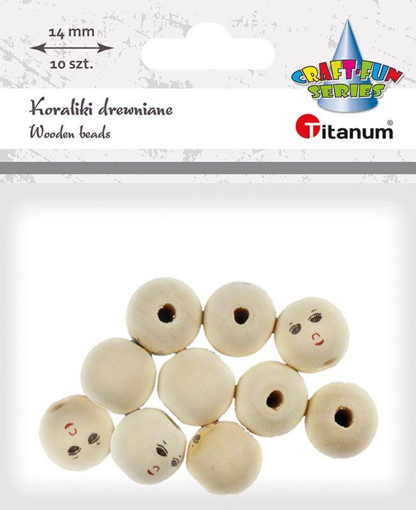 Holzperlen runde Smiley Gesichter 14 mm 10Stk Titanum