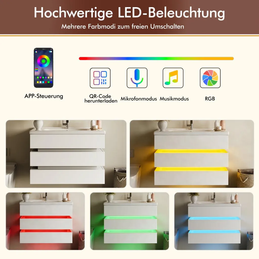 Meuble de salle de bain mural à LED pour petite salle d'eau moderne