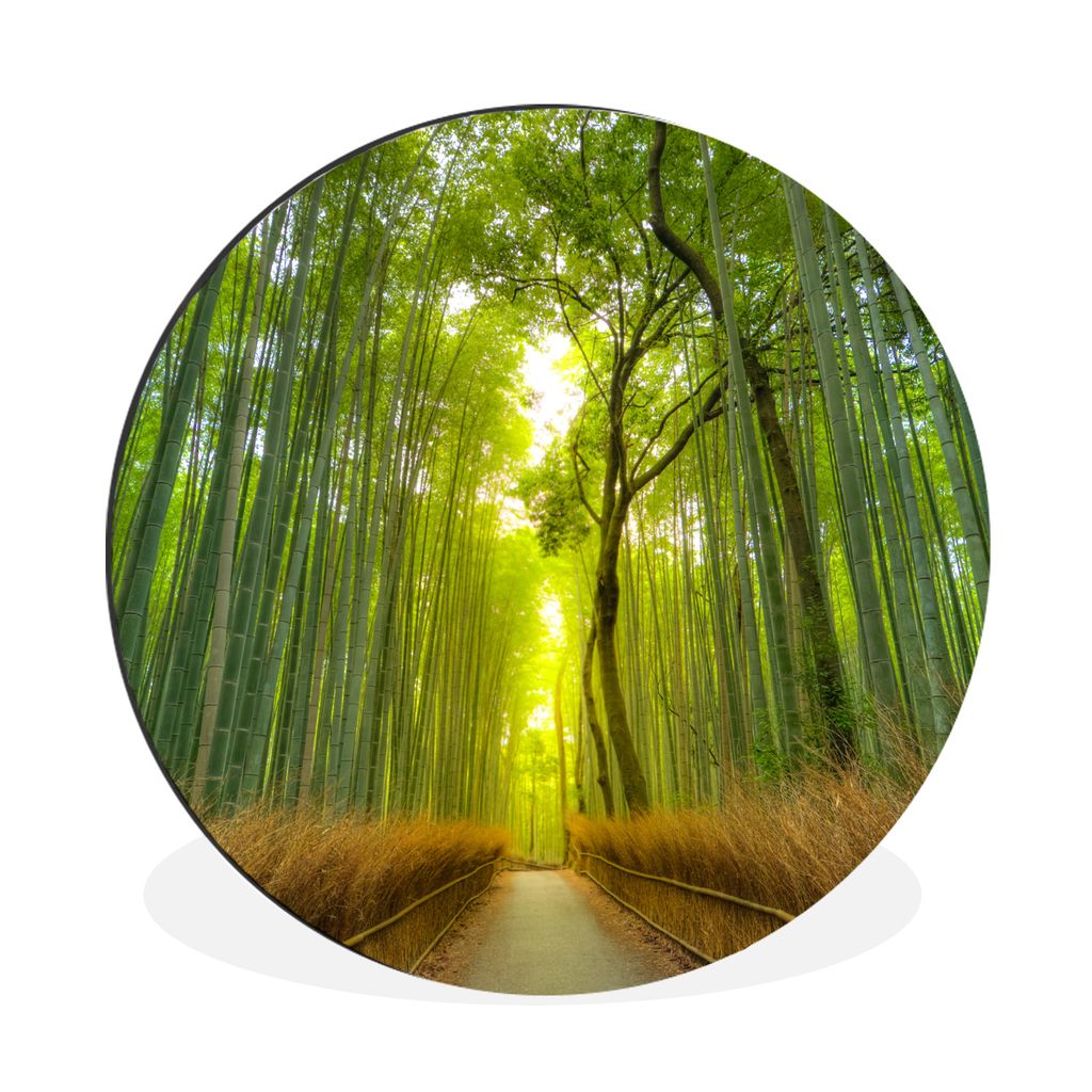 MuchoWow Aluminium Wandkreis Pfad im Arashiyama-Bambuswald in Japan Ø 90 cm Wanddeko Modern Wohnzimmer - Mauerkreis - Wandbilder - Runde Bild - ...