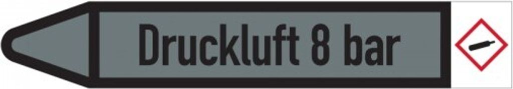 Dreifke Aufkleber I RKZ-Etikett Druckluft 8 bar, links, DIN, grau/schwarz, Ø...