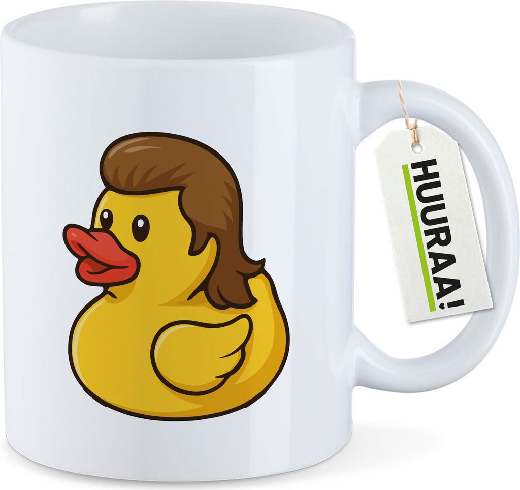 Huuraa Kaffeetasse Quietscheente Vokuhila Gummiente 80s 330ml Weiß Keramik Kaffeebecher Geschenkidee