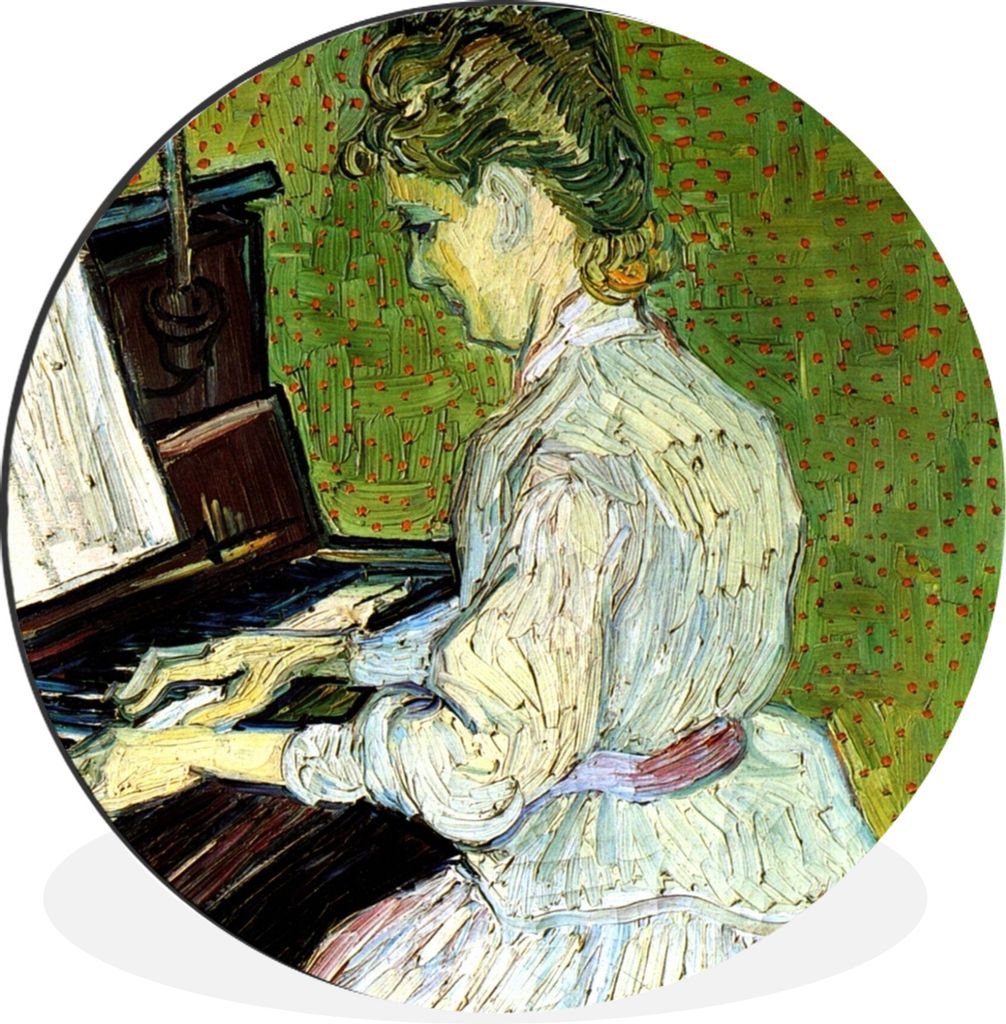 MuchoWow Aluminium Wandkreis Marguerite Gachet am Klavier - Vincent van Gogh Ø 60 cm Wanddeko Modern Wohnzimmer - Wand Kreis - Wandbild - Schlaf...