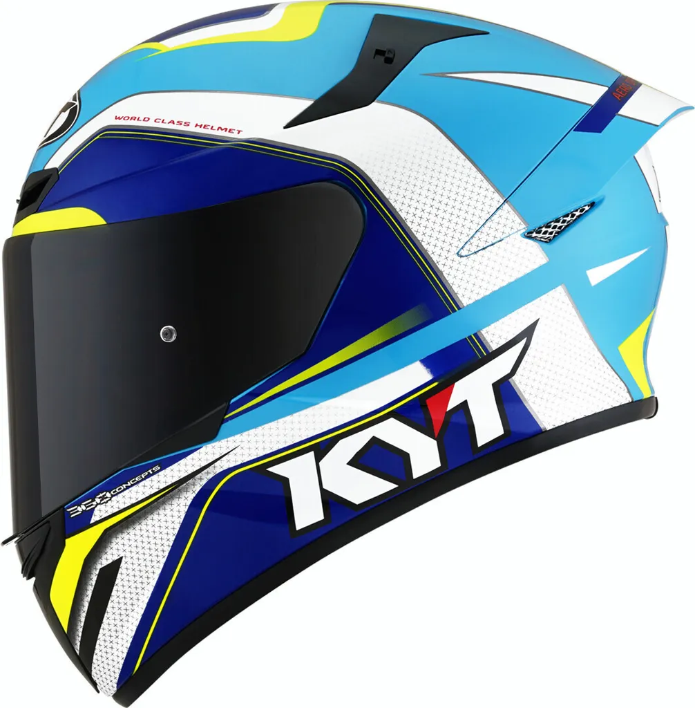 Casque KYT TT Course Grand Prix bleu ciel et blanc taille XL moto