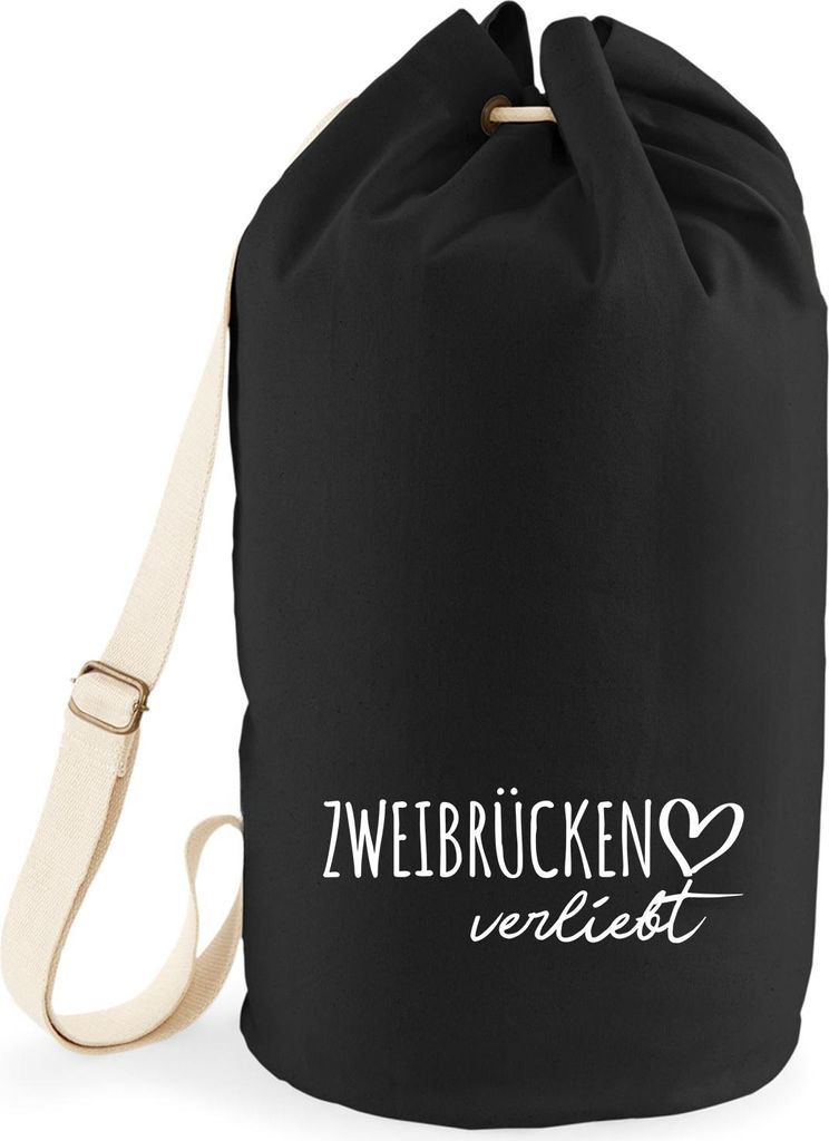 Huuraa Seesack Zweibrücken verliebt 20 Liter Black Baumwolle Rucksack Geschenkidee