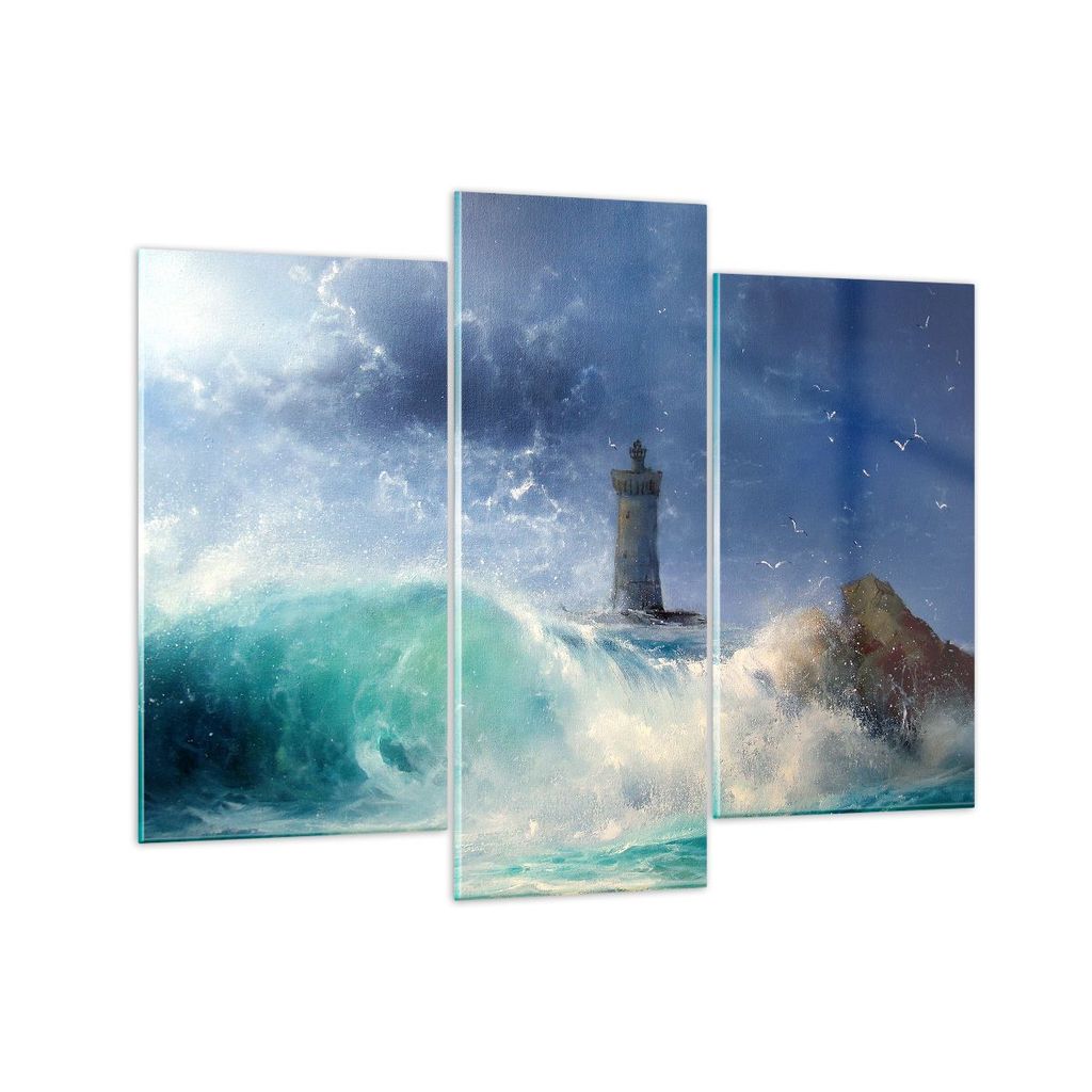 Bilder auf glas - Leuchtturm Meer - 130x100cm - Glasbilder - Wandbilder - Kunstdruck - zum Aufhängen bereit - Wanddekoration aus Glas - Glas Bilde...