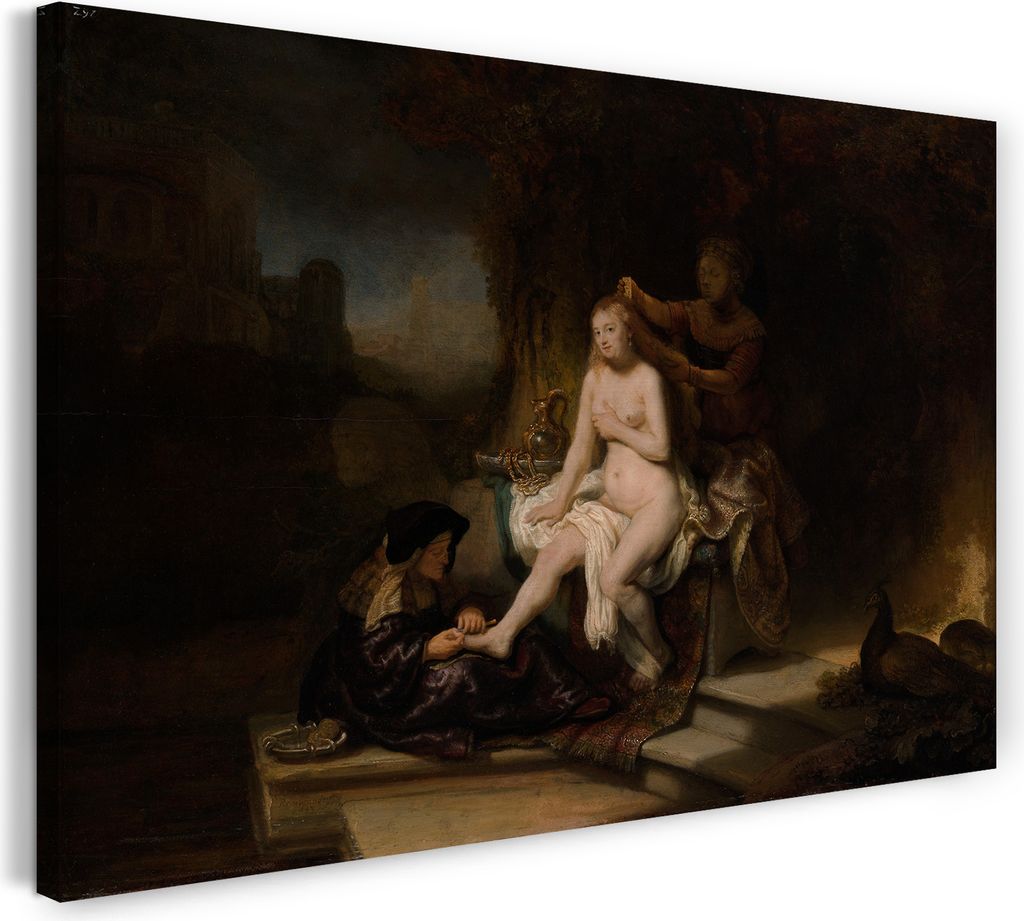 Leinwandbild (60x40cm): Rembrandt - Die Toilette von Bathsheba, echter Holz-Keilrahmen inkl. Aufhänger, handgefertigt in Deutschland