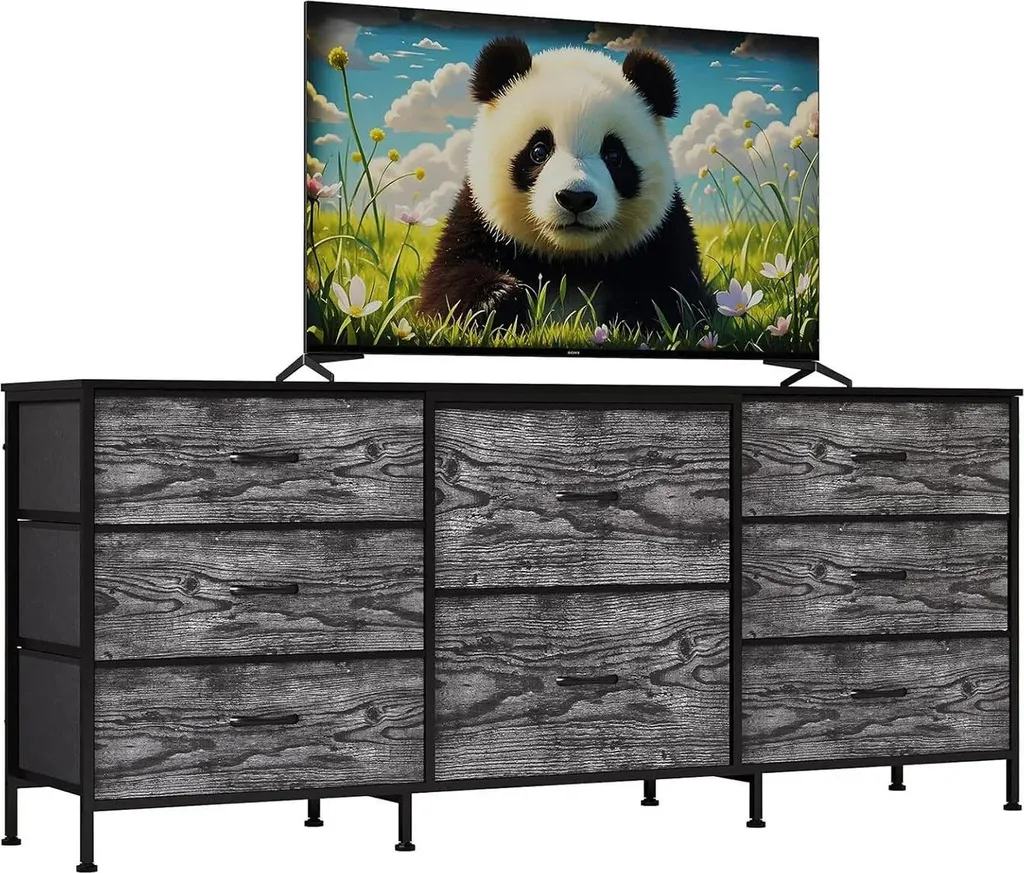 Meuble TV Industriel Violet - Banc TV 160cm 8 Tiroirs - Meuble Rangement