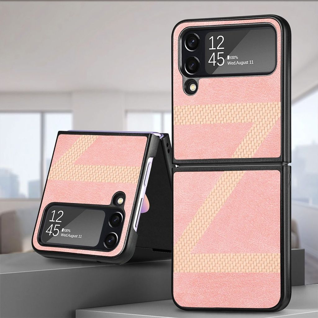 Für Samsung Galaxy Z Flip4 5G Kunstleder / Z-Muster Handy Tasche Etuis Hülle Neu