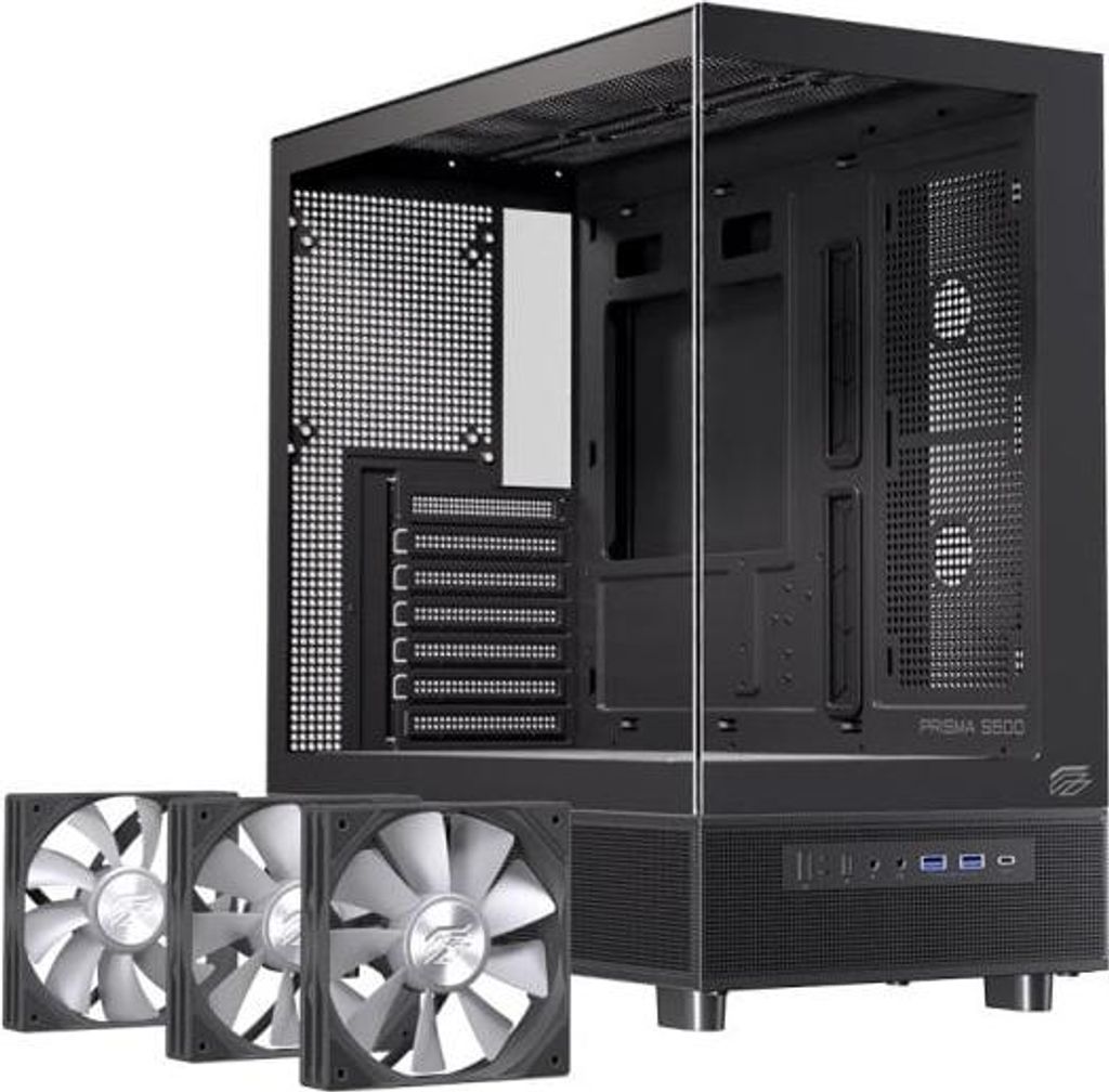 Einarex EXCS-PR-500R-B, Midi Tower, PC, Schwarz, ATX, micro ATX, Mini-ITX, Stahl, Gehärtetes Glas, Gaming