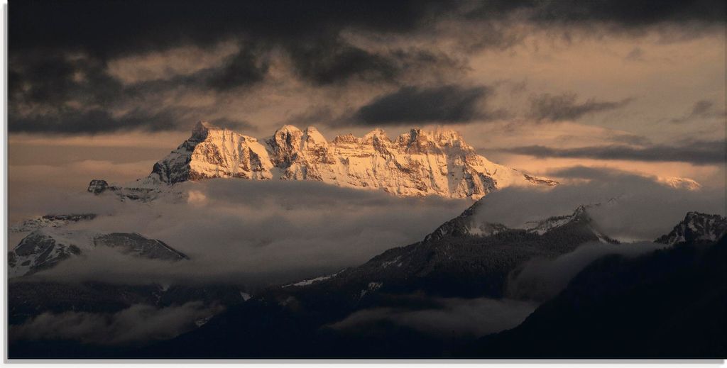 ARTland Glasbild Dents du Midi, Schweizer Berge Größe: 60x30 cm
