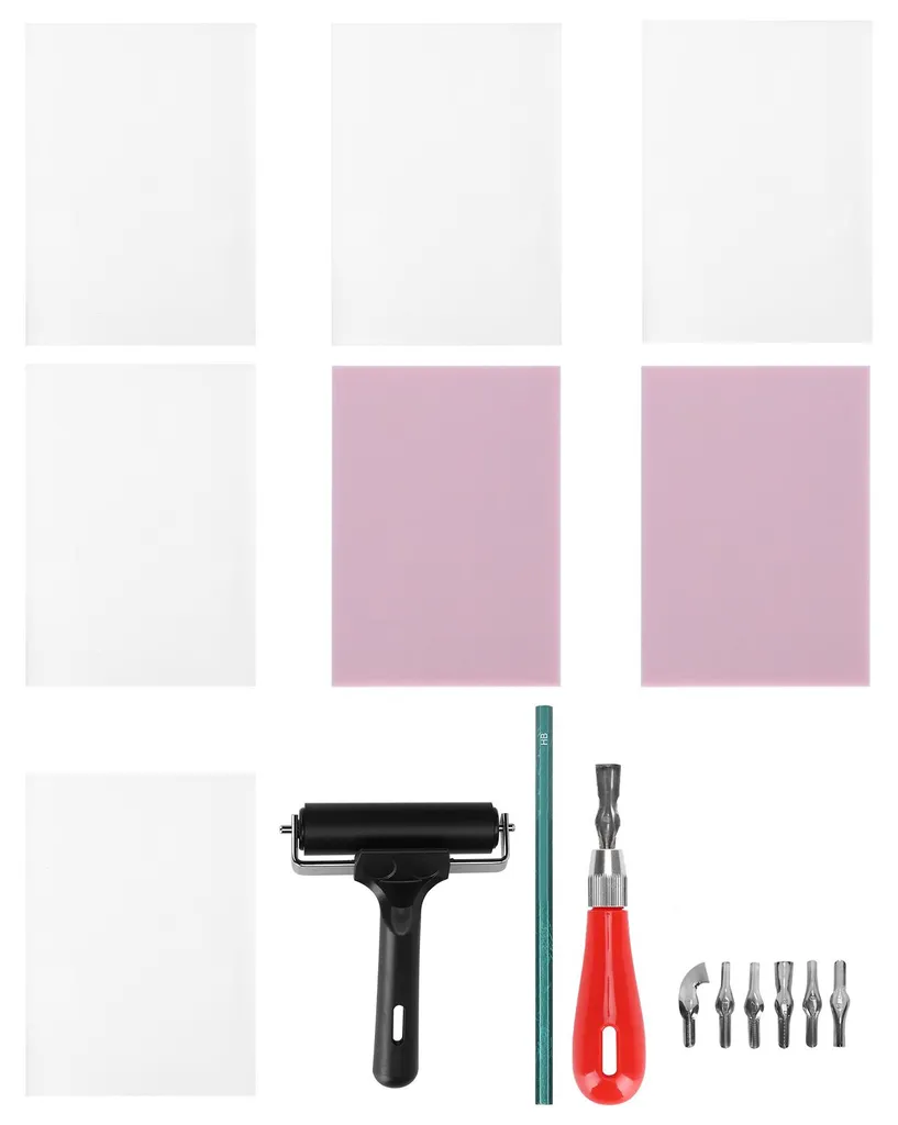 Kit Gravure Caoutchouc avec Outils de Coupe en Acier et Gomme Souple