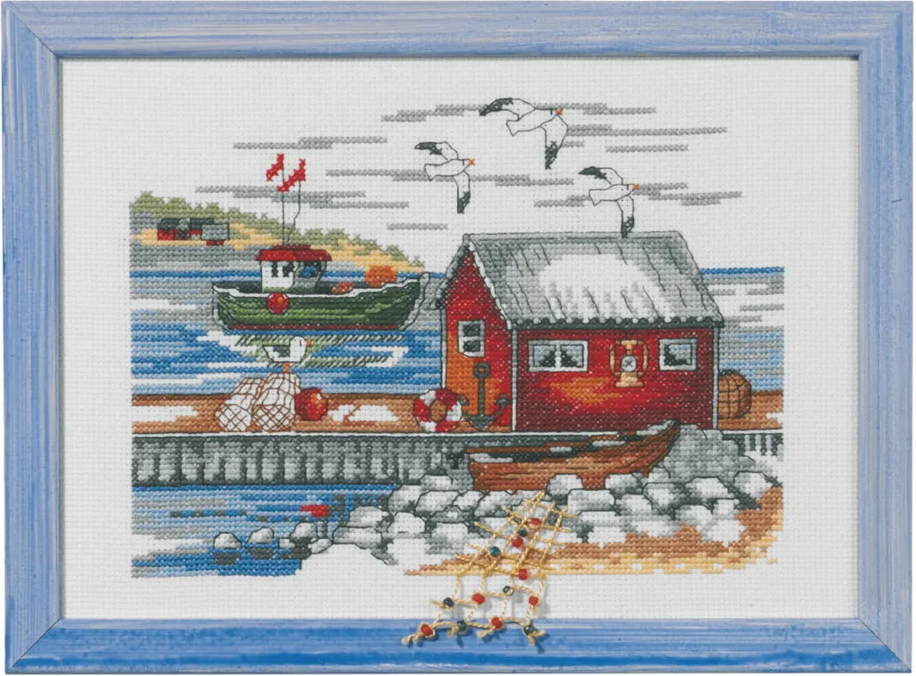 Décoration marine à broder : Kit point de croix Archipel suédois 20x28