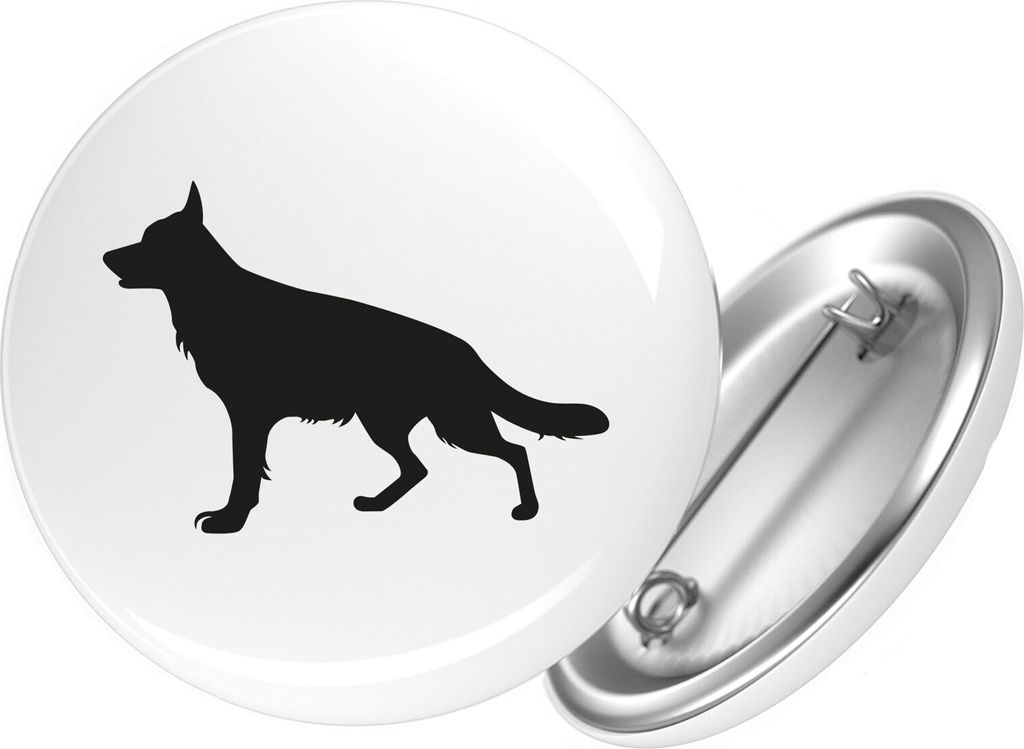 Huuraa Button Deutscher Schäferhund Silhouette 59mm rund mit Sicherheitsnadel Ansteckbutton Geschenkidee