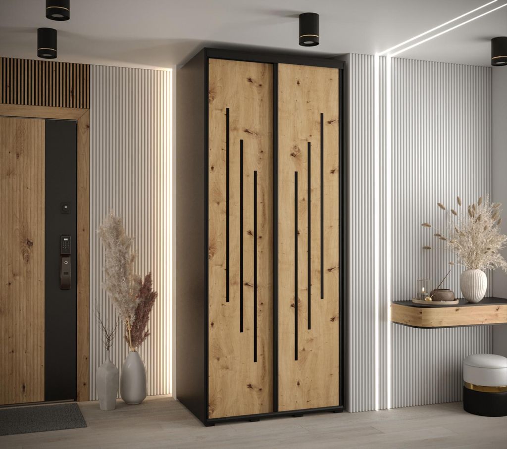 Kleiderschrank YVONA 8 - 110/60 cm, schwarz / Eiche handwerklich / schwarz