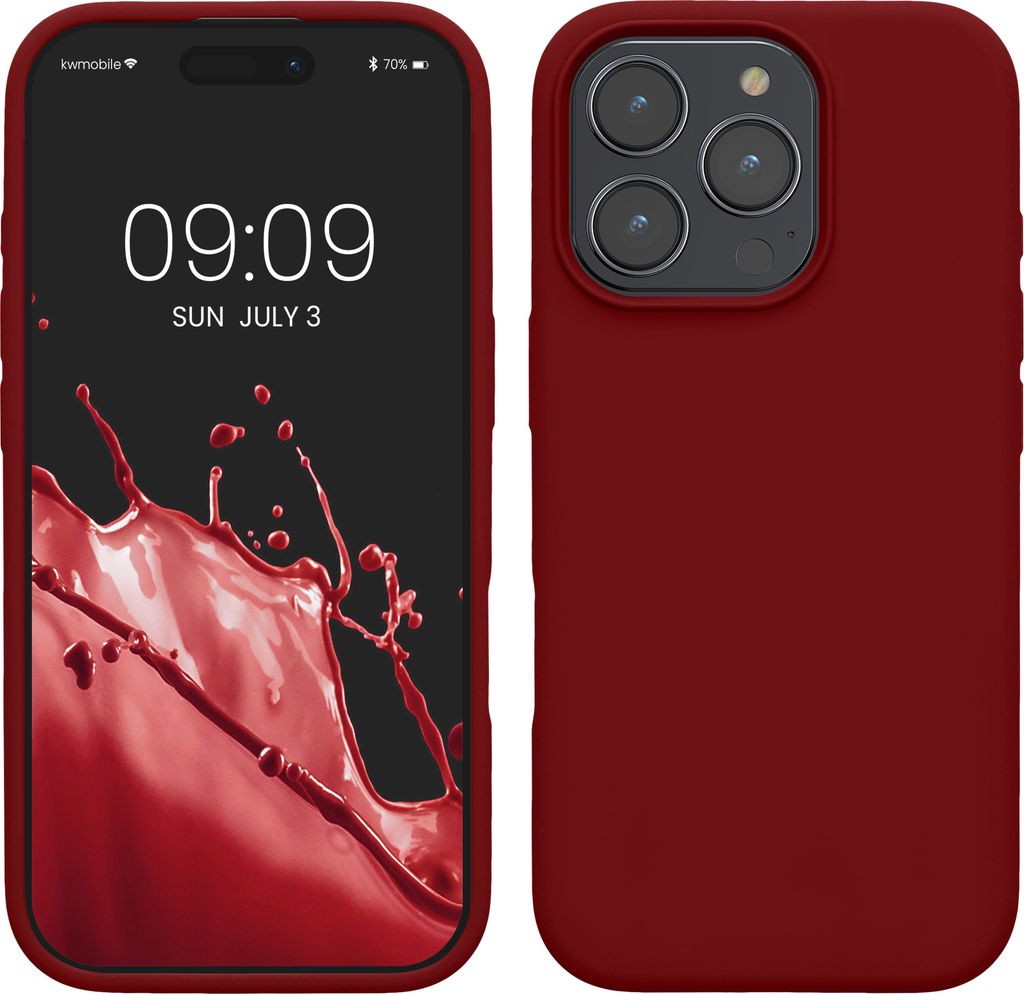 kwmobile Handyhülle für iPhone 16 Pro Max Hülle, für iPhone 16 Pro Max Case - Hülle Silikon - kabelloses Laden - Rhabarber Rot
