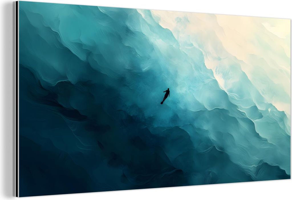 MuchoWow Wanddekoration Metall Metallbild Wandkunst 80x40 cm Meer - Silhouette - Abstrakt - Blau MuchoWow Aluminium Gemälde - Wanddekoration - Alu...