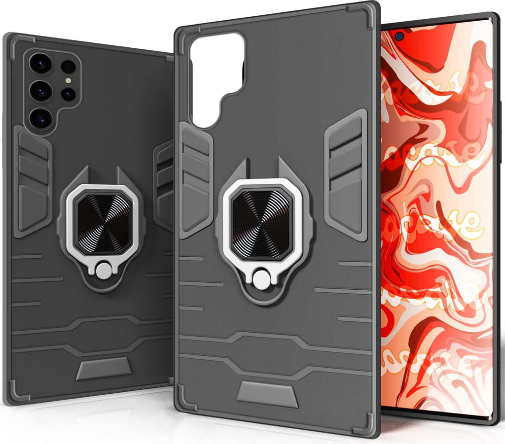 SAMSUNG GALAXY S23 ULTRA hülle hüllen cover schwarz cover schutzhülle gepanzerte handyhülle Panzerhülle mir ständer Fingergriff