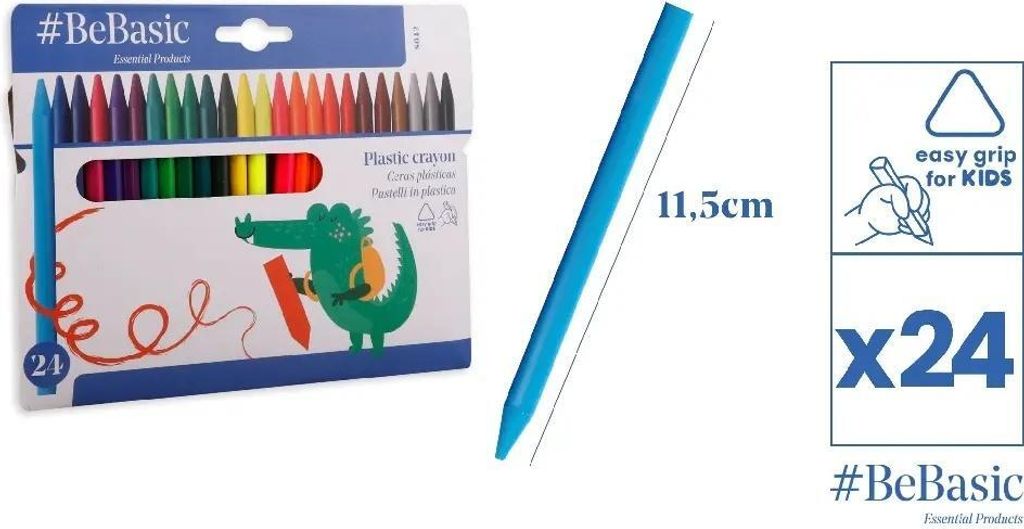 Plastik-Buntstifte, 24 Farben – BeBasic