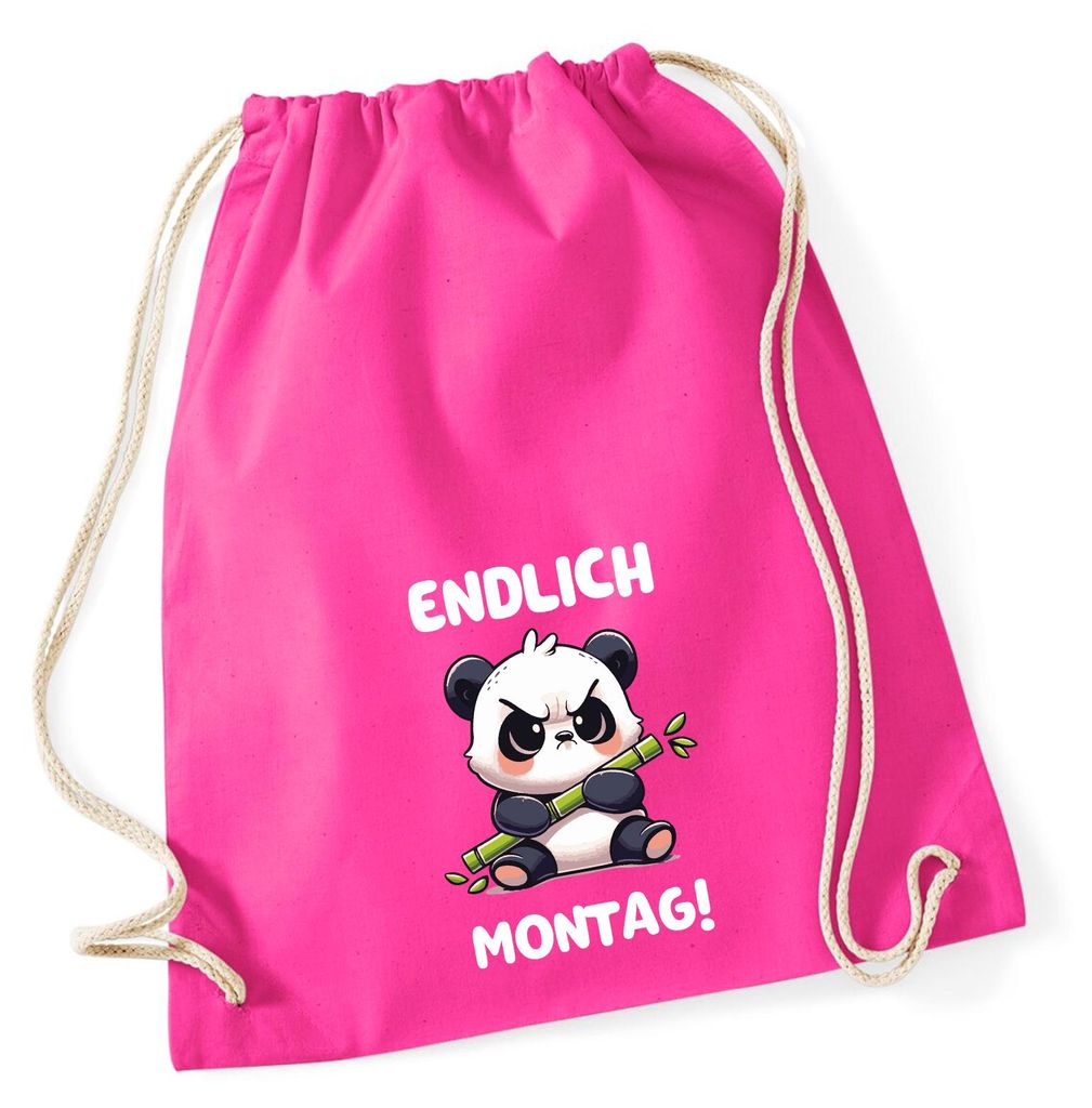 Huuraa Turnbeutel Endlich Montag grimmiger Panda 12 Liter Fuchsia Baumwolle Rucksack Geschenkidee