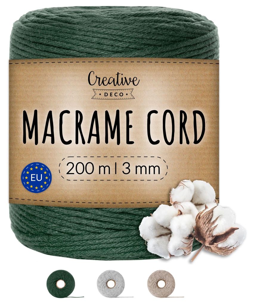 Creative Deco Tmavozelená šnúra na makramé 2–3 mm | Obrázok produktu 
