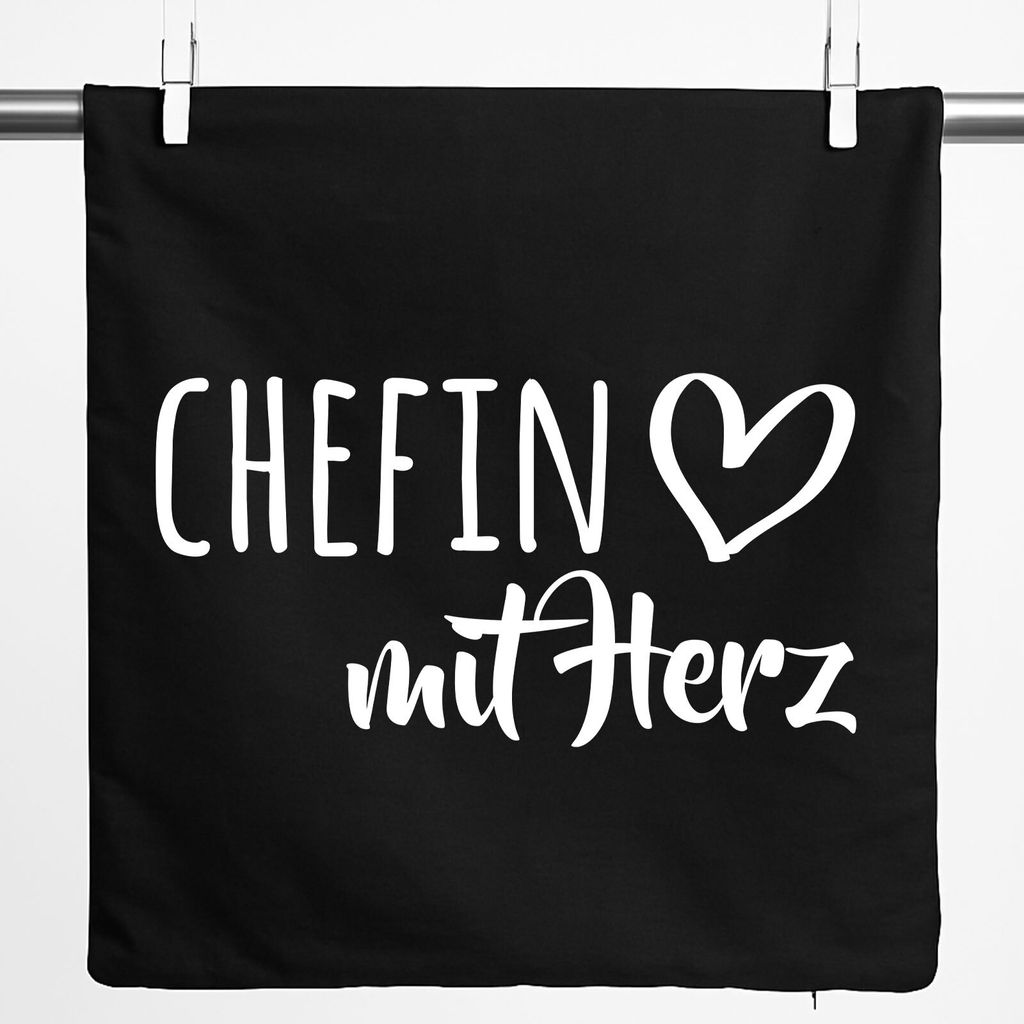 Huuraa Kissenbezug Chefin mit Herz 40x40cm Black Baumwolle Dekokissenbezug Geschenkidee
