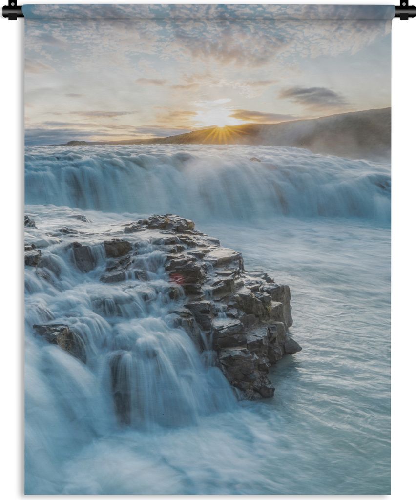 MuchoWow Wandteppich Wandbehang Wasserfall - Wasser - Steine - Sonne - Natur 90x120 cm Tapisserie Dekoration Wandtuch - Wanddeko