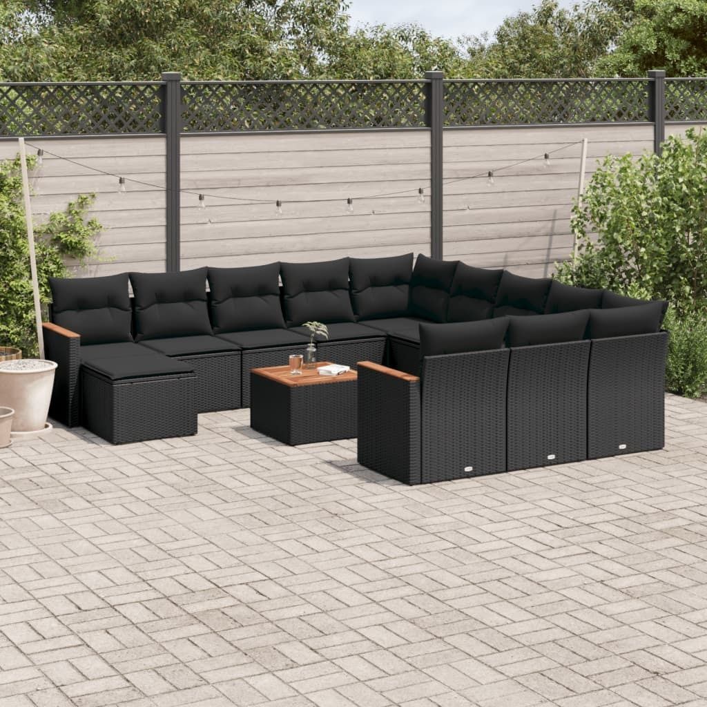 Maison Exclusive - 13-tlg. Garten-Sofagarnitur mit Kissen Schwarz Poly Rattan