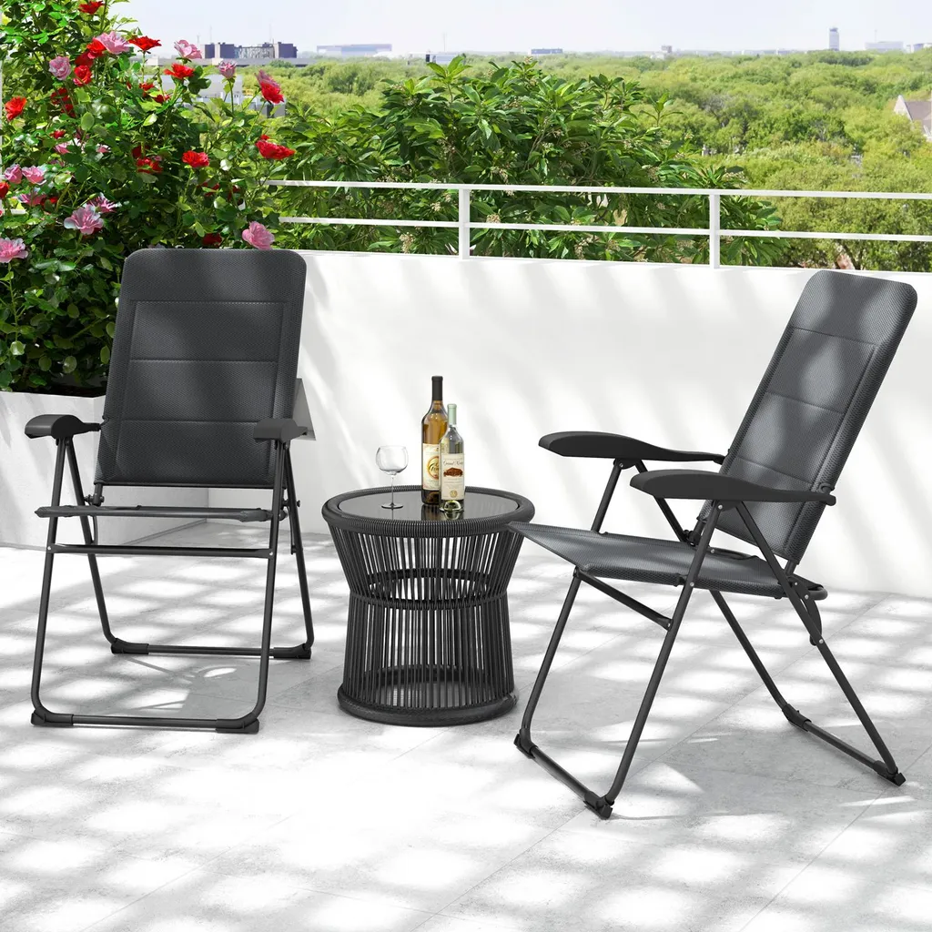 Chaises de Balcon Pliantes Grises pour Détente Extérieure - Pack de 2 - 8