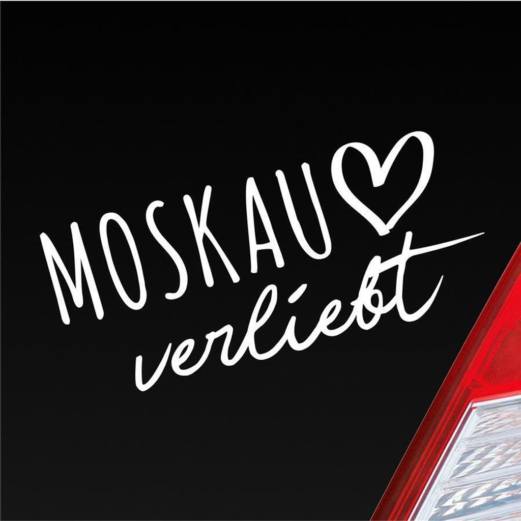 Auto Aufkleber Moskau verliebt Herz Stadt Heimat Liebe Car 19x9 cm Weiss Glanz Sticker Heckscheibenaufkleber