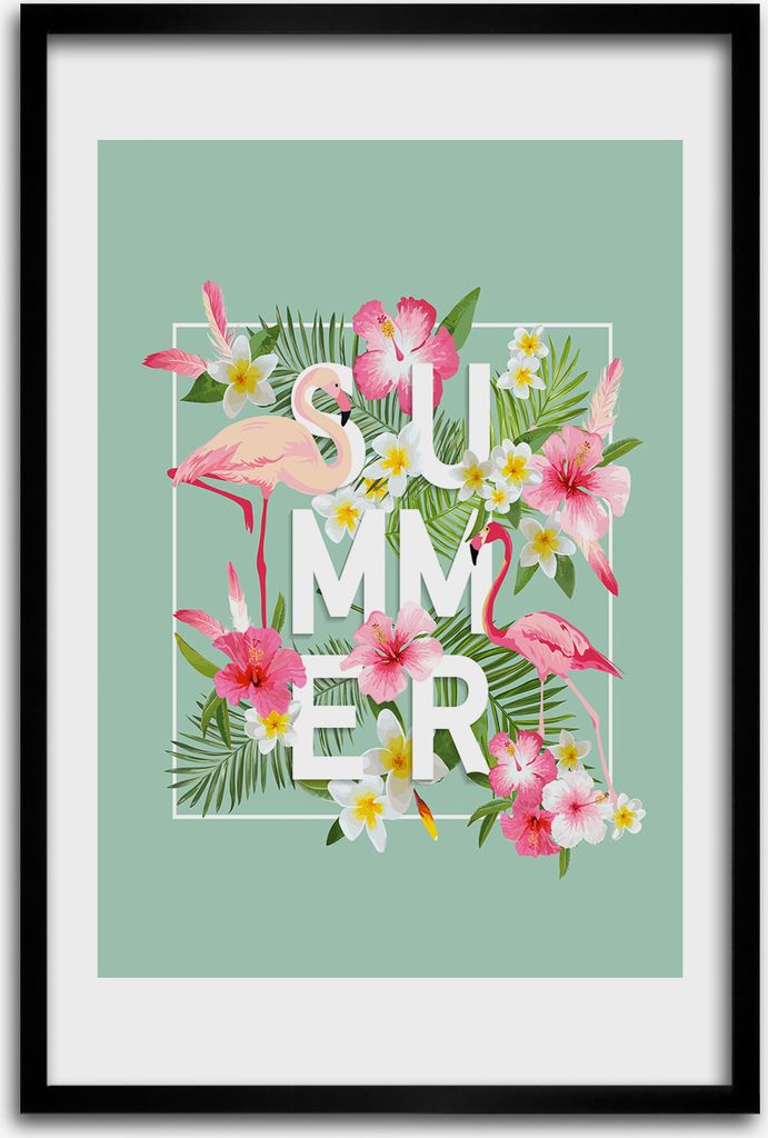 Bild - Bilderrahmen - 40 cm x 60 cm - MDF - Rahmen - Wandkunst - Feiertage und Flamingos